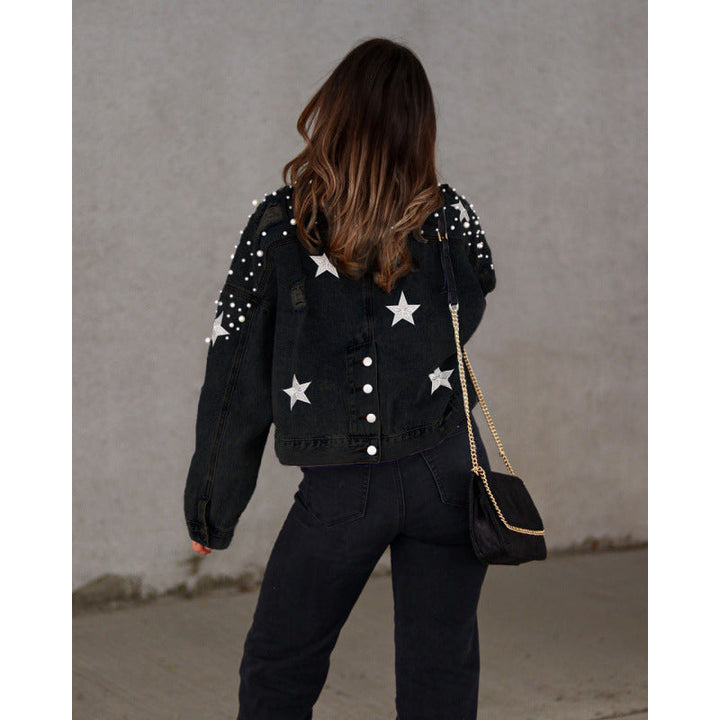 Damen Oversized Jeansjacke mit Coolen Applikationen