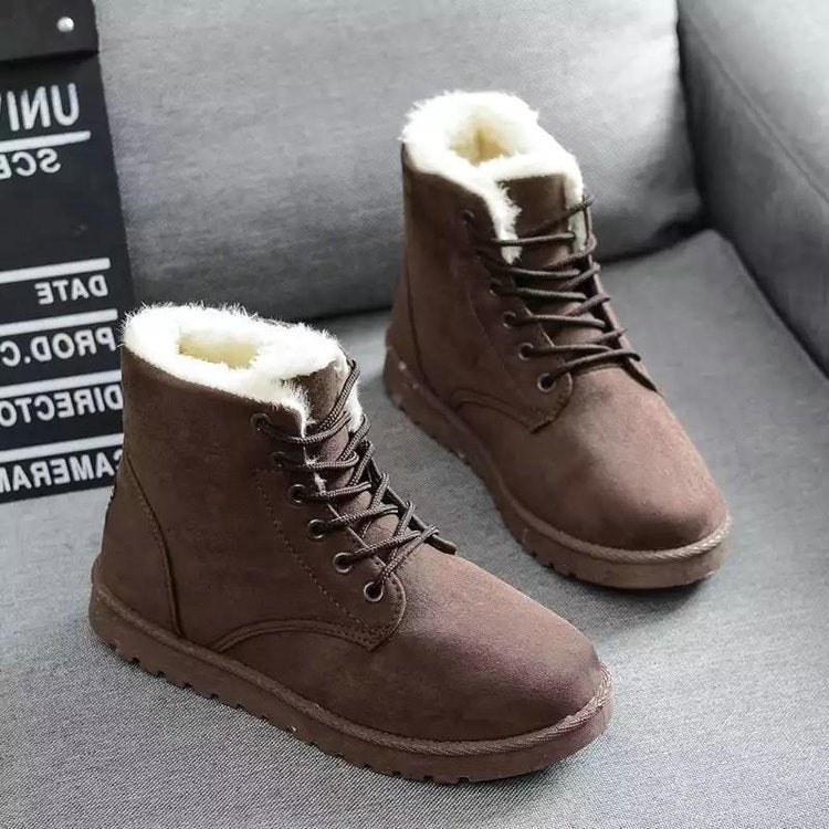 Stylische Winterstiefel Wildleder Schnürung Kunstfell