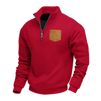 Herren Sweatpullover Modern Halbzipper Brusttasche