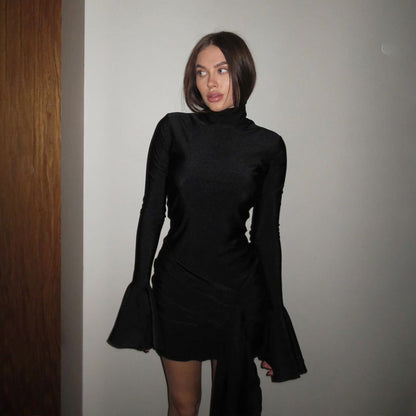 Damen Wickelkleid Elegant Rüschen Stehkragen