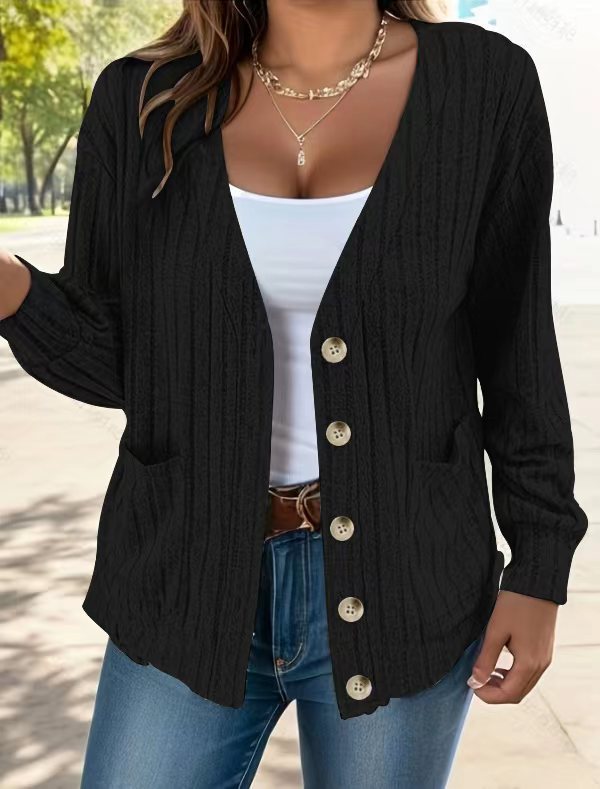 Klassische Strickjacke Bequem Gerippt Mit Knöpfen