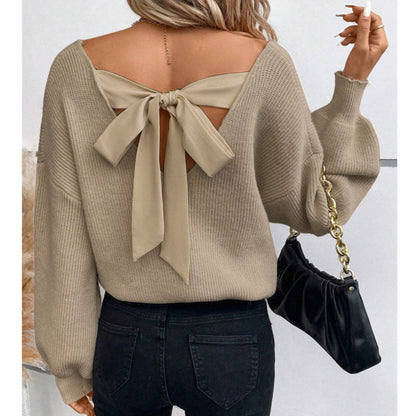 Damen Pullover mit Chic Schleife Ausschnitt