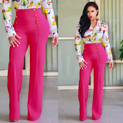 Damen Palazzo-Hose Hochtailliert Elegant Knöpfe