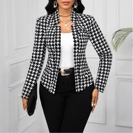 Damen Blazer Jacke Hahnentrittmuster Tailliert Elegante - IdealeKleiden