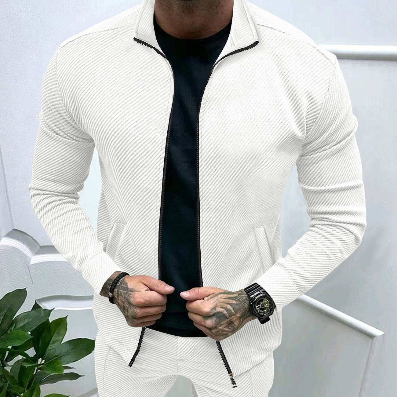 Herren Sportjacke Strukturiert Modern Style