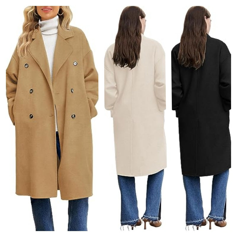 Damen Wollmantel Elegant Lässig Doppelknopf - IdealeKleiden