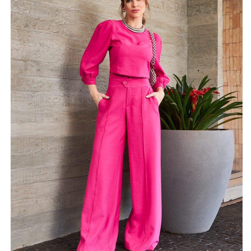 Damen Chic Zweiteiler Set Bluse Hose
