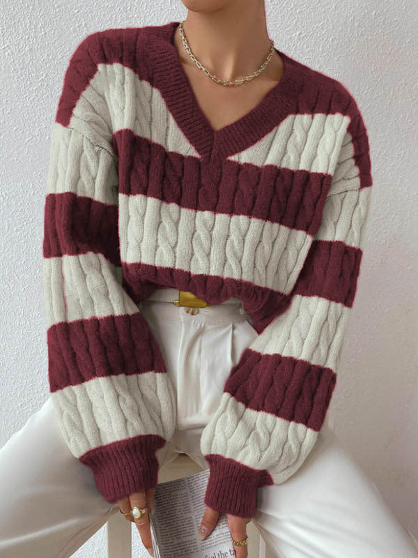 Damen Strickpullover V-Ausschnitt Langärmlig Elegantes Design