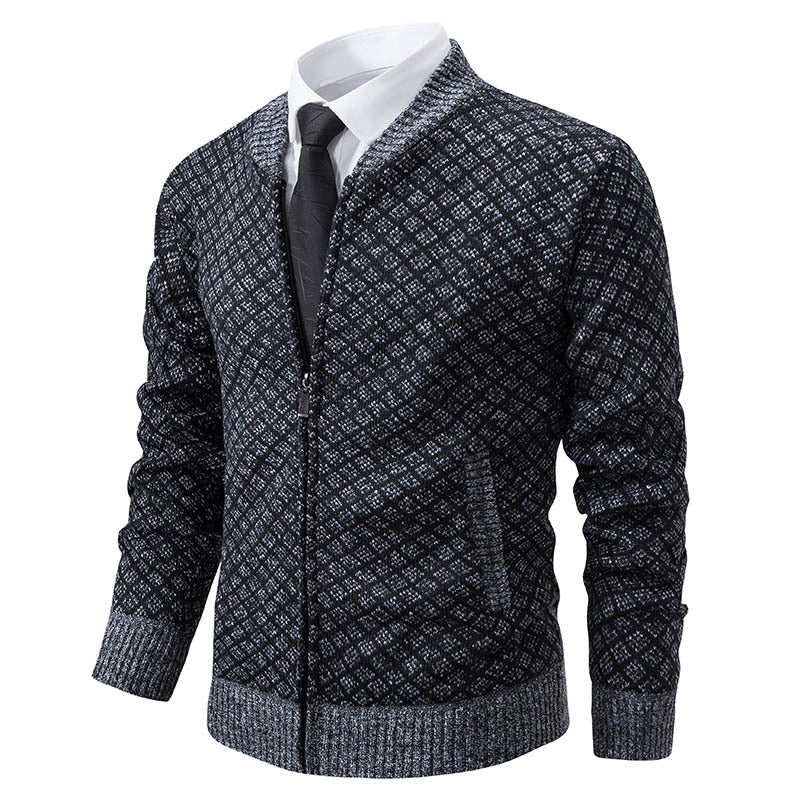 Herren Strickjacke Moderne Zippverschluss Strukturiert Stilvoll