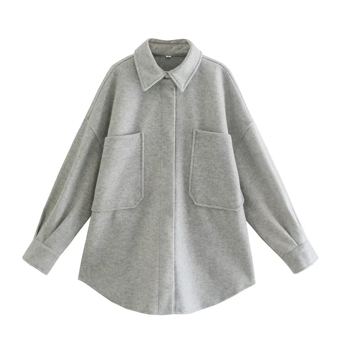 Damen Wolljacke Oversized mit Taschen und Chic Design