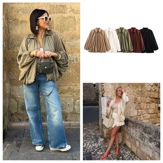 Damen Bluse Oversized Leicht Rüschen Design - IdealeKleiden