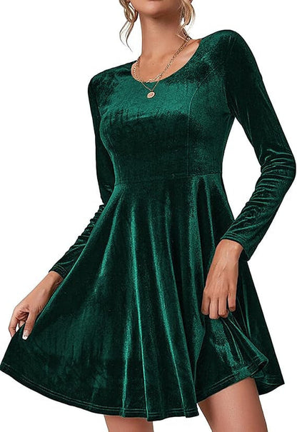 Damen Luxus Samtkleid Elegant Langärmlig
