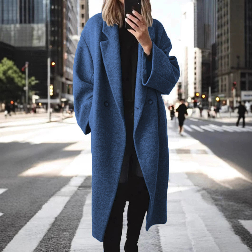 Damen Oversized Wollmantel Elegant Schnitt Große Taschen