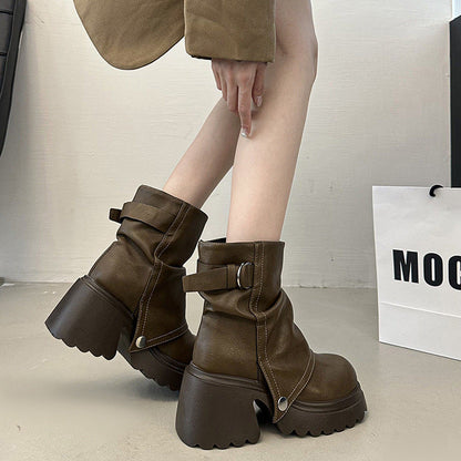 Damen Stiefel Chunky Elegant Riemen Sohle