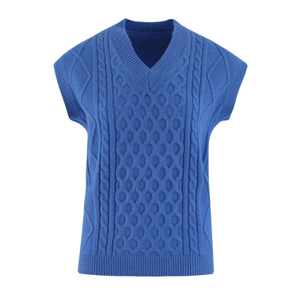 Damen Strickweste V-Ausschnitt Zopfmuster Elegante Kleidung