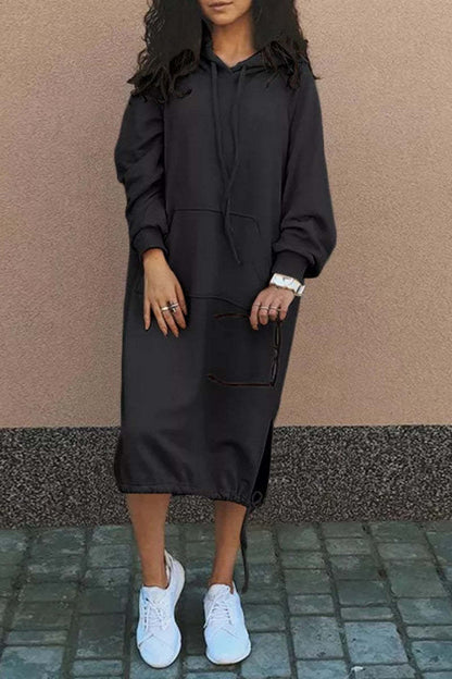 Damen Hoodie-Kleid Lässig Bequem Mit Taschen