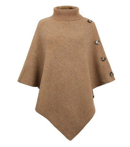 Damen Poncho Strick Modern Knöpfe