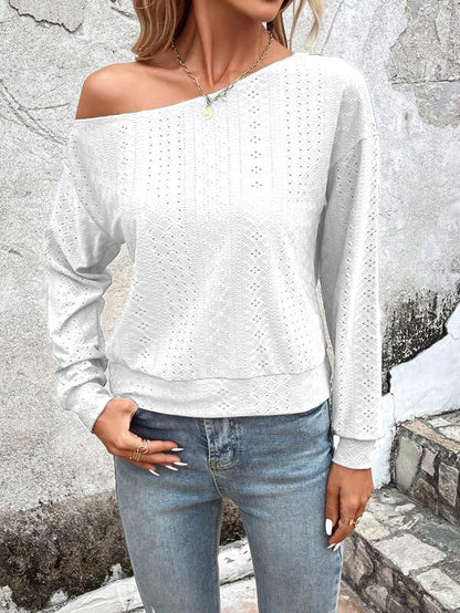 Damen Sweatshirt Lässig Asymmetrisch Lochmuster Trendy