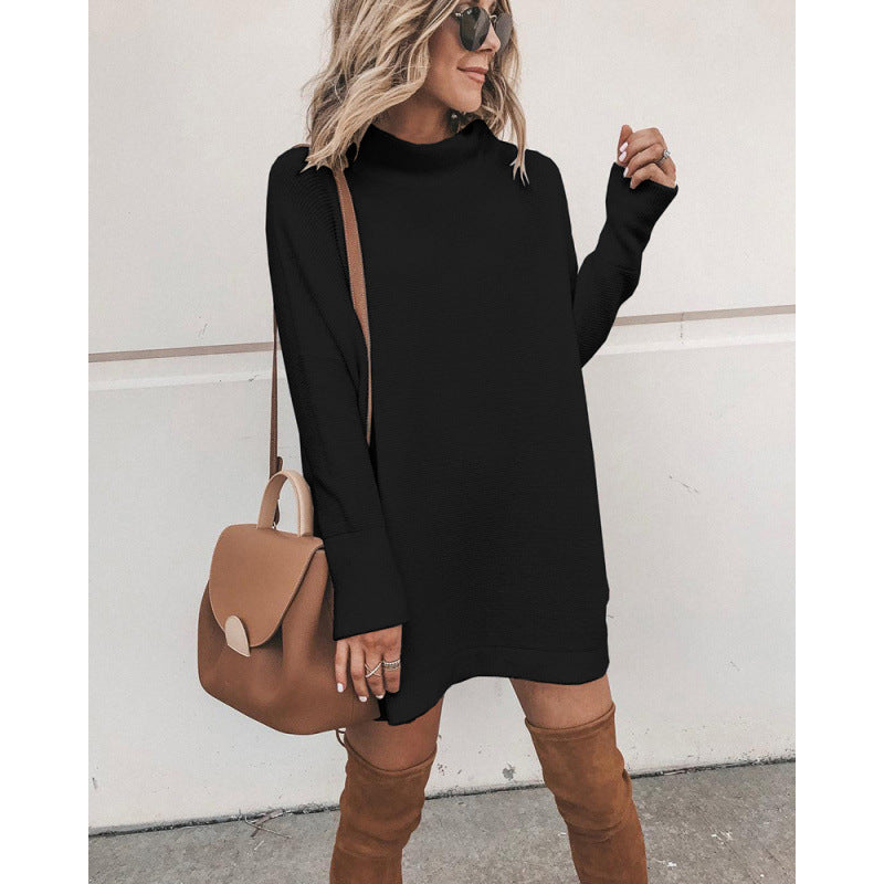 Damen Oversize Rollkragen Kleid Langärmelig Bequem