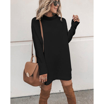 Damen Oversize Rollkragen Kleid Langärmelig Bequem