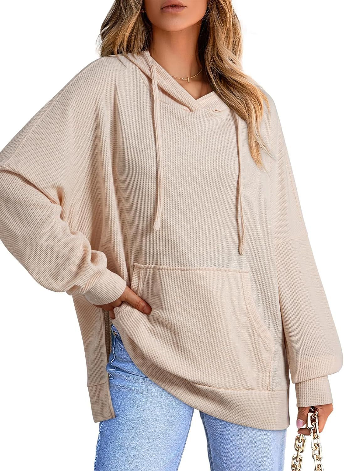 Damen Oversized Pullover Kapuze Weite Passform