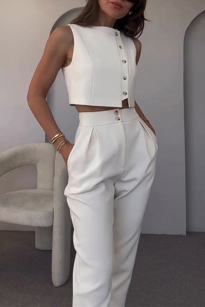 Sommerkleidung | Ärmelloses Top + Hochtaillierte Shorts 2er Set