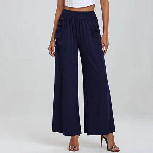 Damen Palazzo-Hose Weit Bequem Elastisch - IdealeKleiden