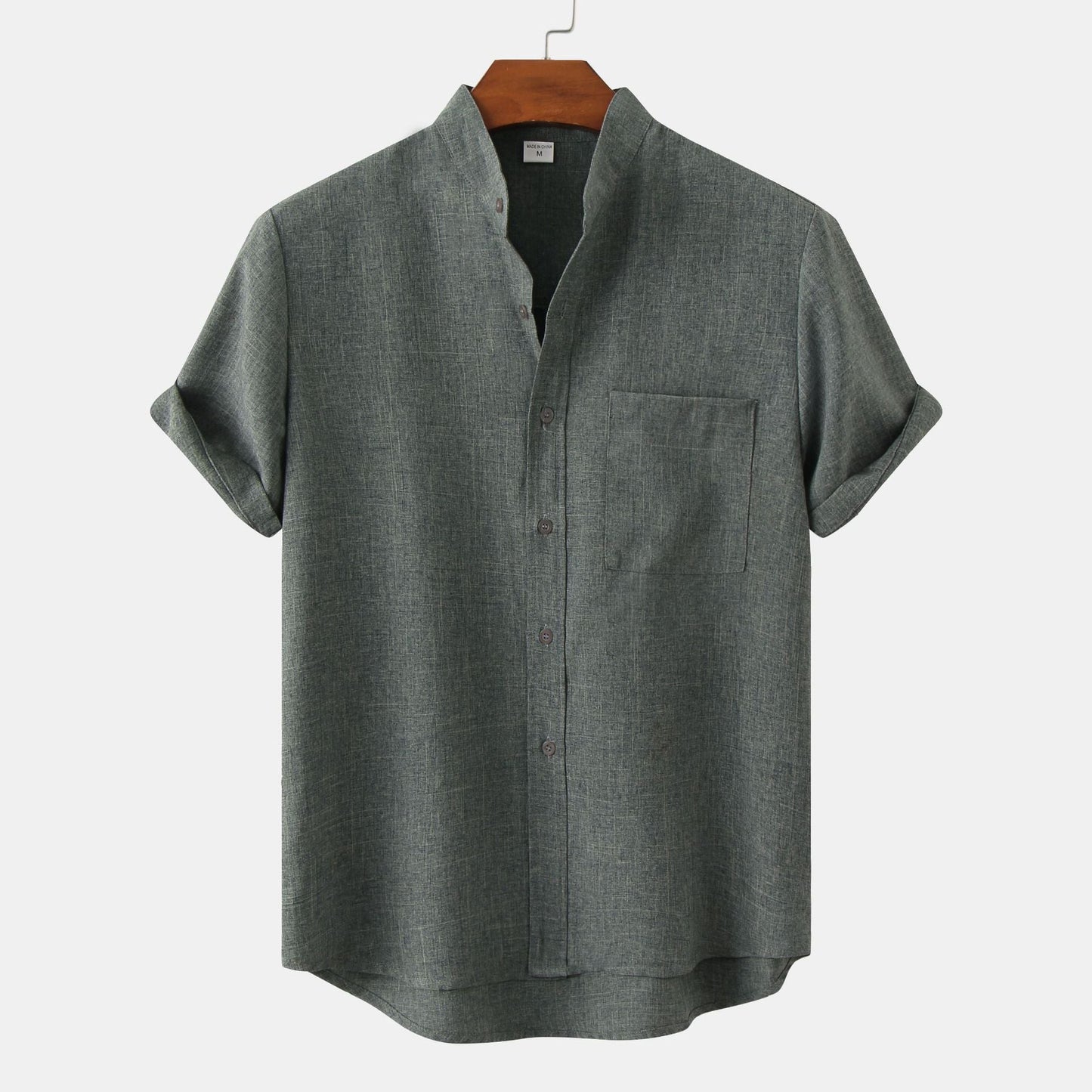 Herren Hemd Kurzarm Modern Stehkragen