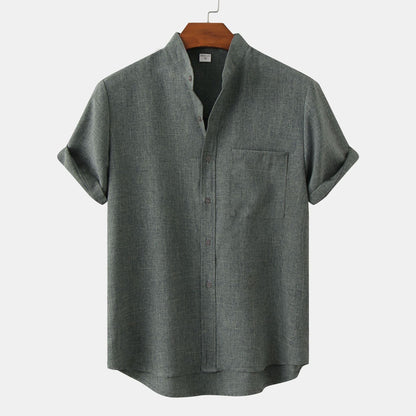 Herren Hemd Kurzarm Modern Stehkragen