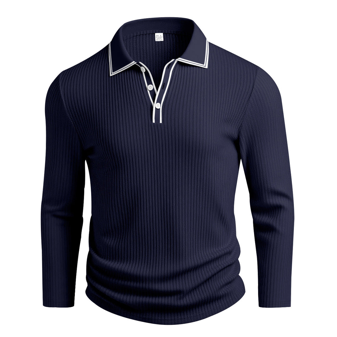 Herren Polohemd Langarm Elegant Struktur