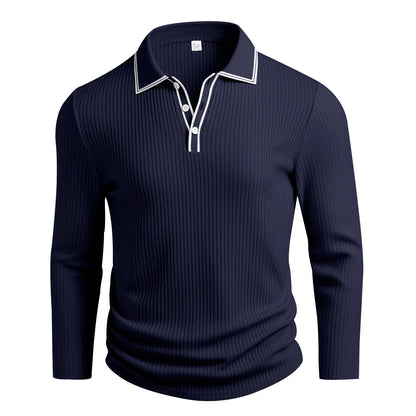 Herren Polohemd Langarm Elegant Struktur