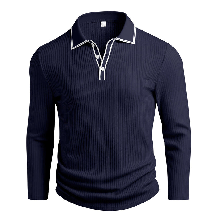 Herren Polohemd Langarm Elegant Struktur