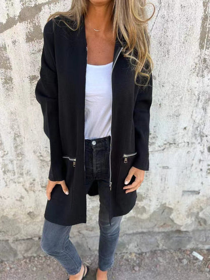 Damen Lange Winterjacke Mit Seitlichem Reißverschluss
