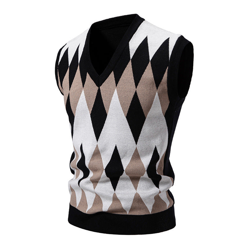 Herren Strickpullover Ärmellos Elegant Diamant Muster