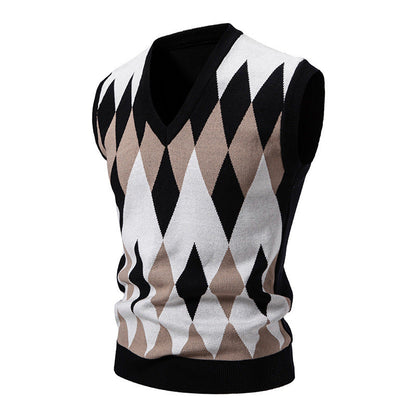 Herren Strickpullover Ärmellos Elegant Diamant Muster