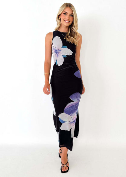 Damen Kleid Elegant Aquarell Muster Lang