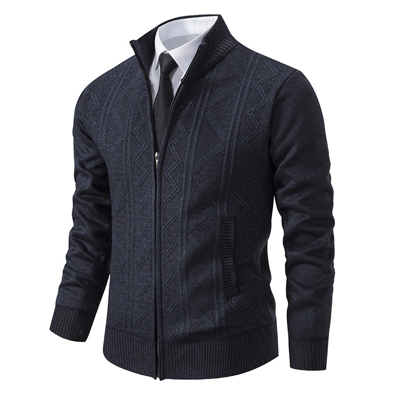 Herren Strickjacke Zopfmuster Stehkragen Modern Design