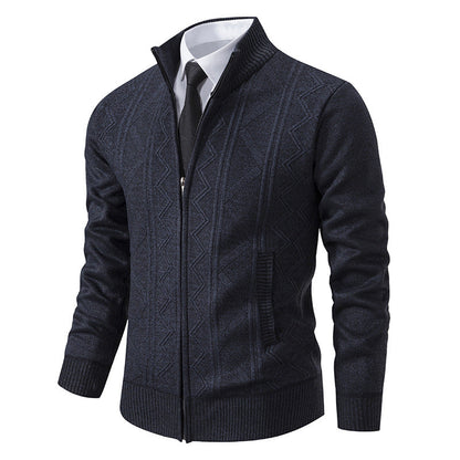 Herren Strickjacke Zopfmuster Stehkragen Modern Design