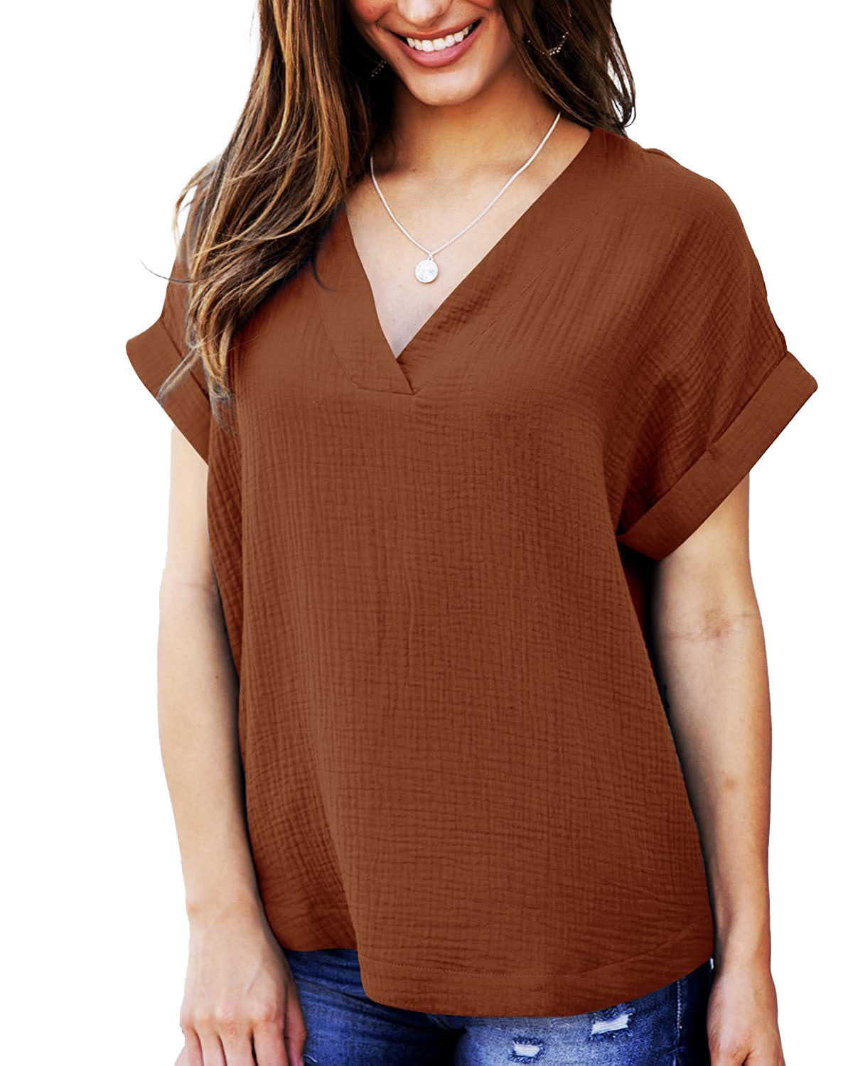 Damen T-Shirt Lässig V-Ausschnitt Lockeres Design