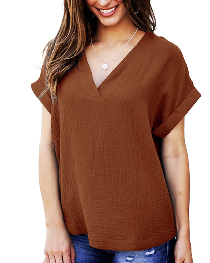 Damen T-Shirt Lässig V-Ausschnitt Lockeres Design