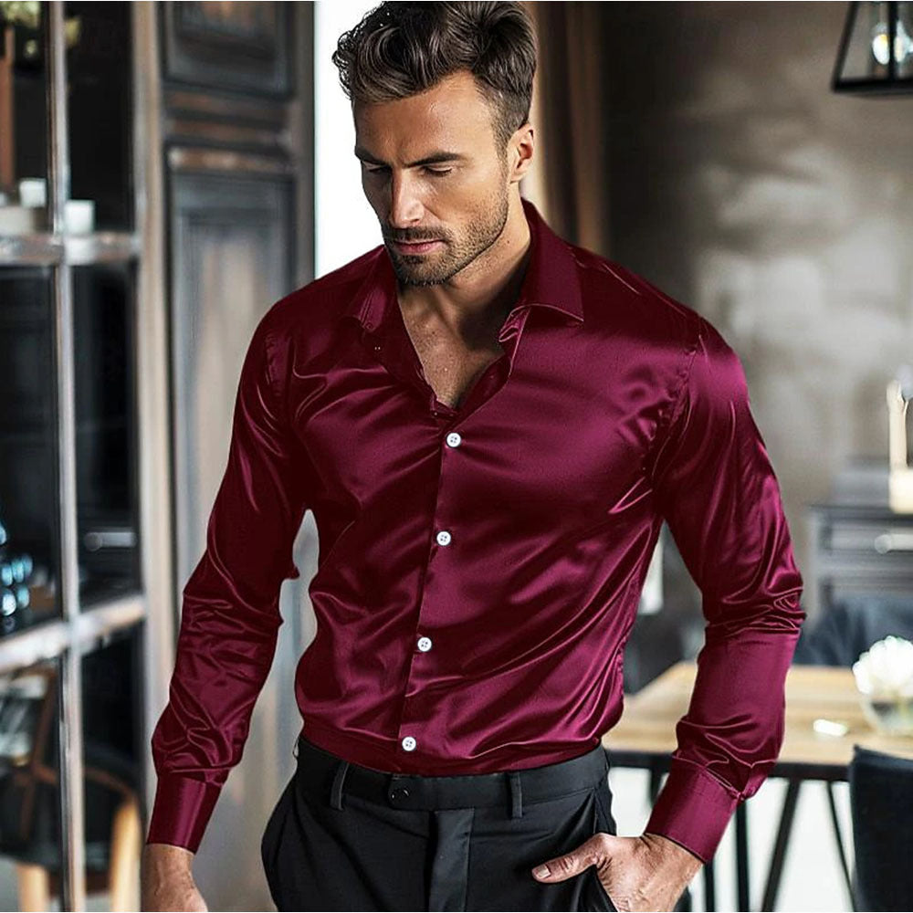 Elegantes Herrenhemd Langarm Satin Qualität