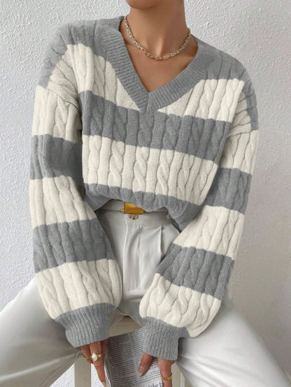Damen Strickpullover V-Ausschnitt Langärmlig Elegantes Design