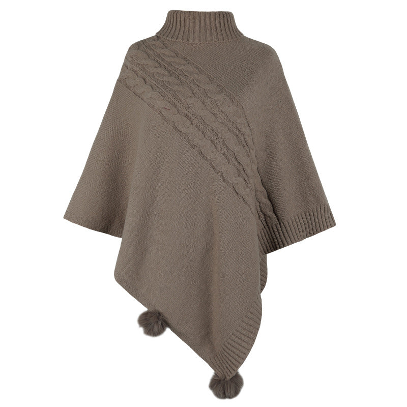 Damen Poncho Modern Zopfmuster Hochkragen