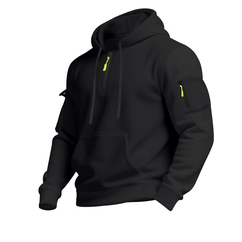 Herren Sportpullover Kapuze Reißverschluss Taschen