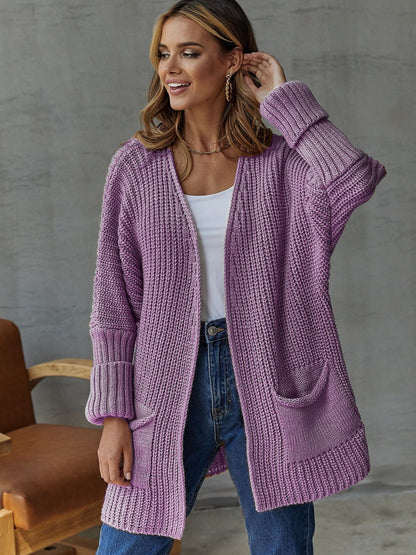 Übergröße Strickjacke mit V-Ausschnitt und Taschen