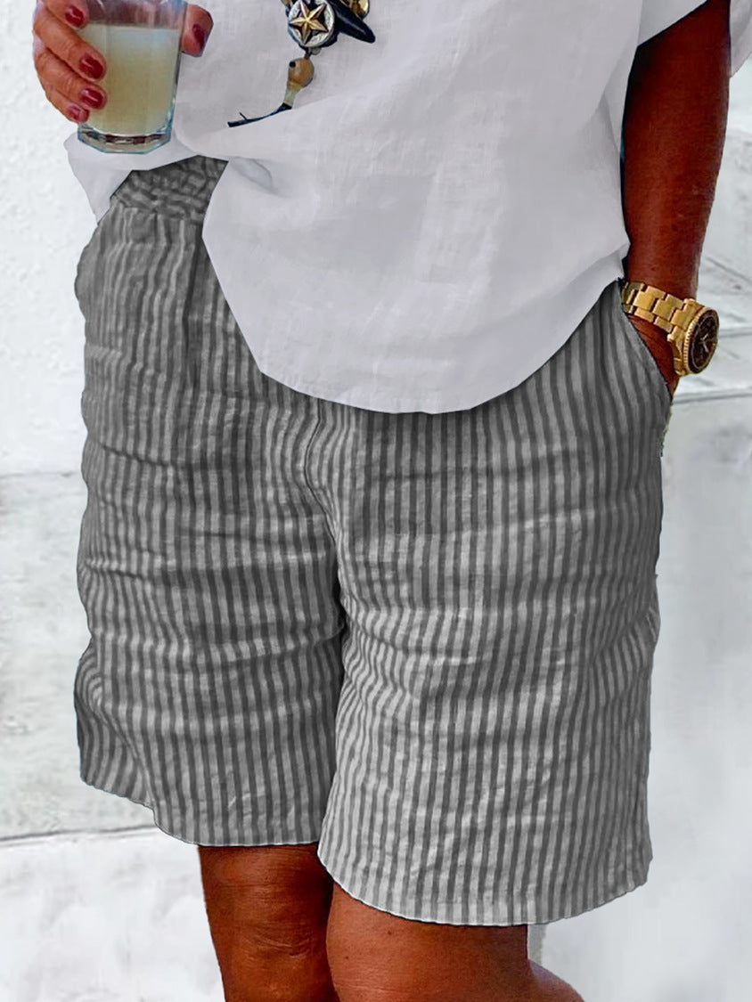 Damen Shorts Leicht Baumwolle Streifenmuster Sommer