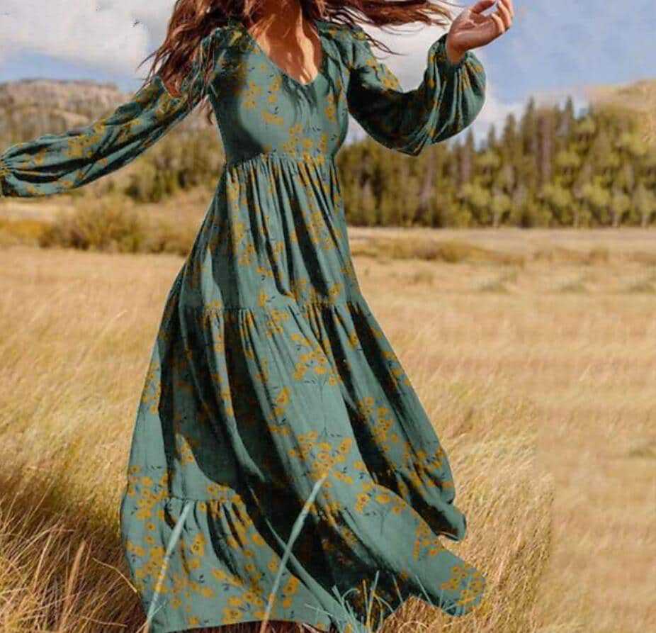 Damen Boho-Kleid Floral Elegant Lang