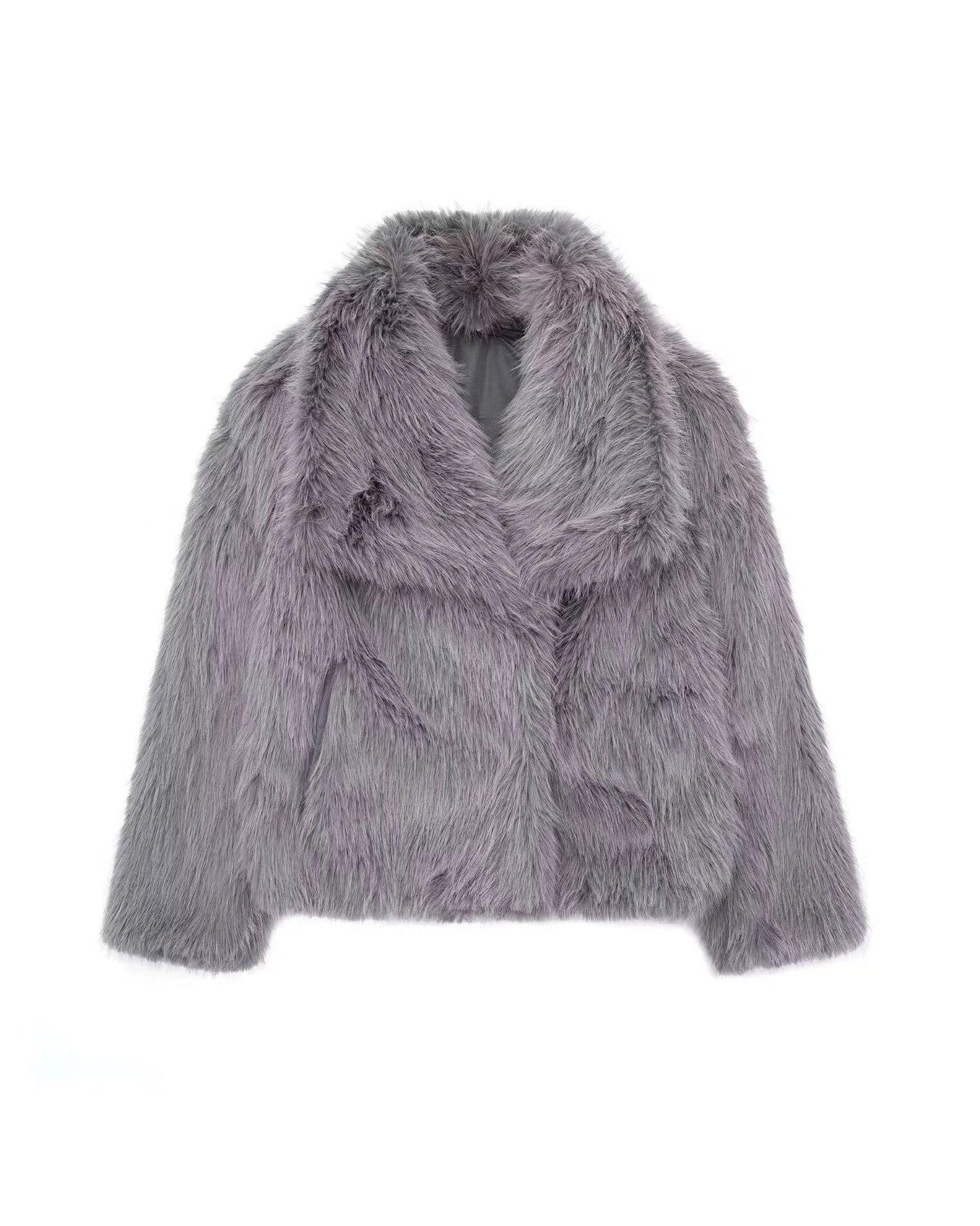 Weiche Plüschjacke Cropped Schnitt Großes Revers
