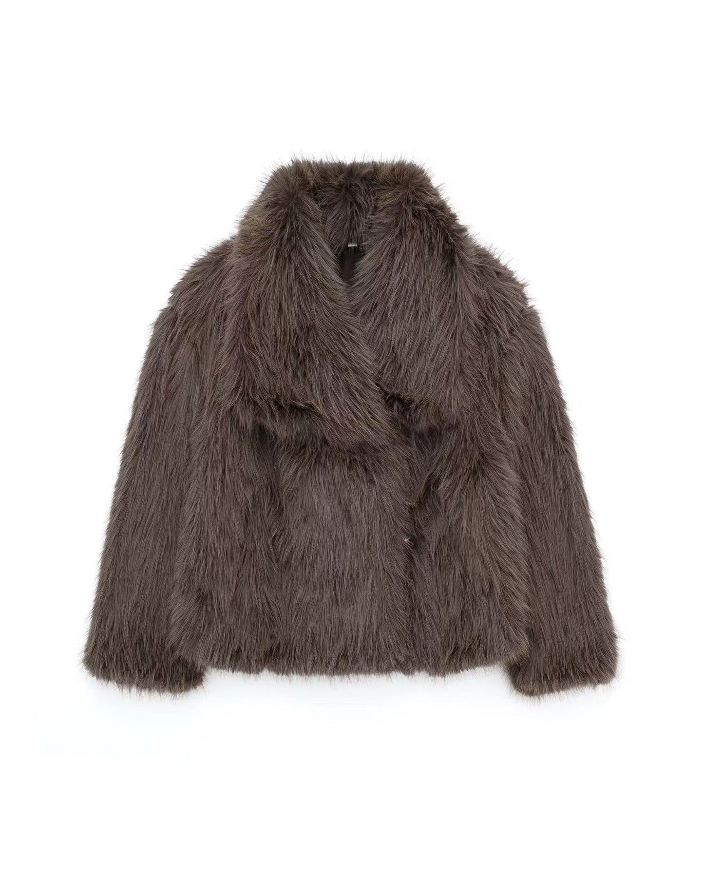 Weiche Plüschjacke Cropped Schnitt Großes Revers