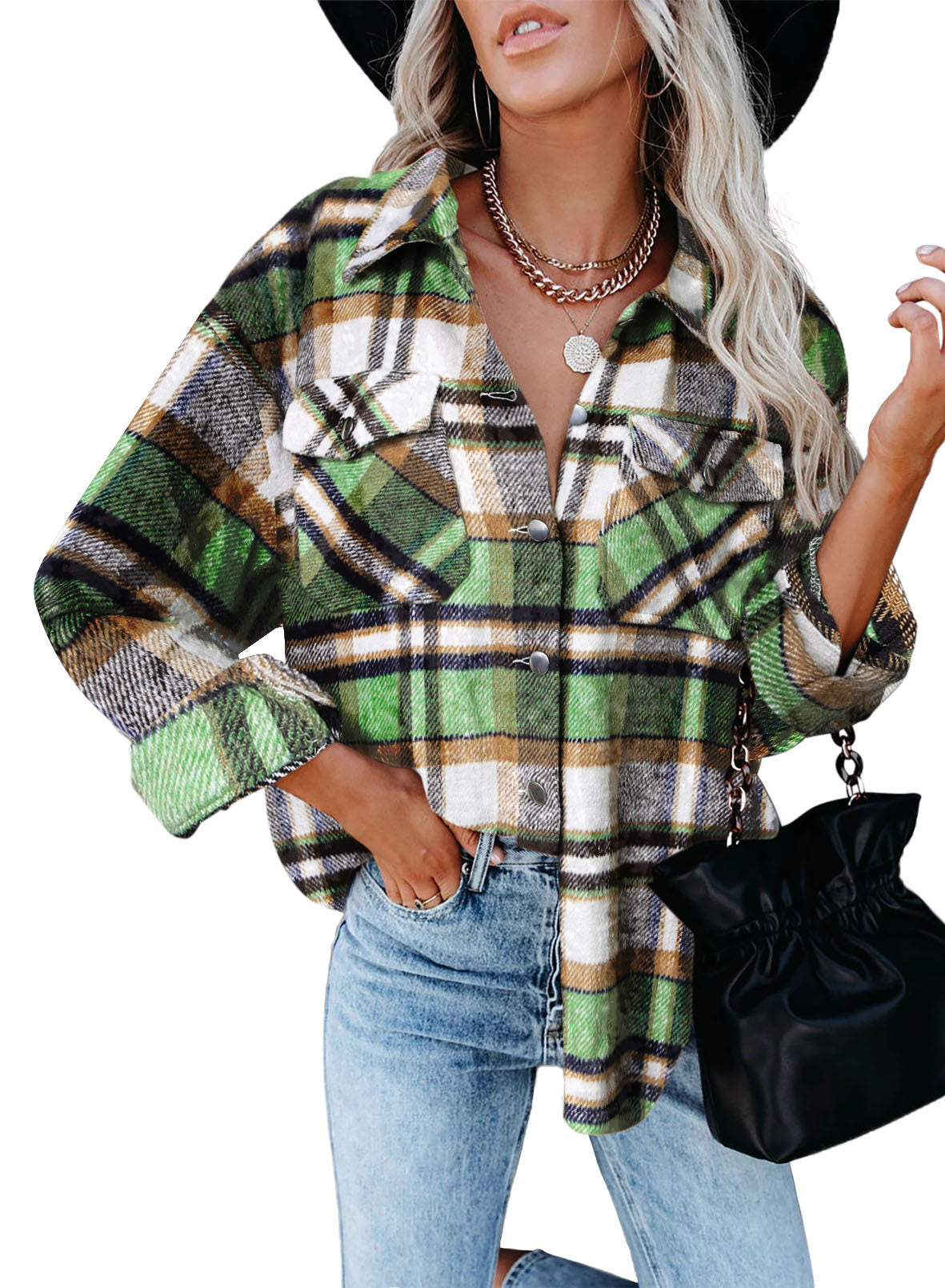Damen Flanell Blazer Karo Weich & Bequem